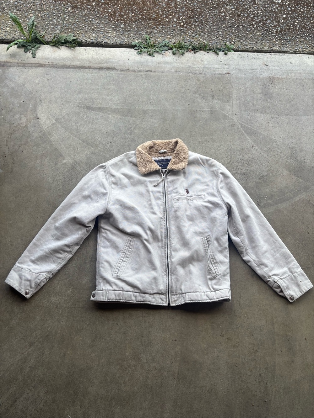 U.S Polo Assn bomber jacket cream/white color way with beige faux fur lined
